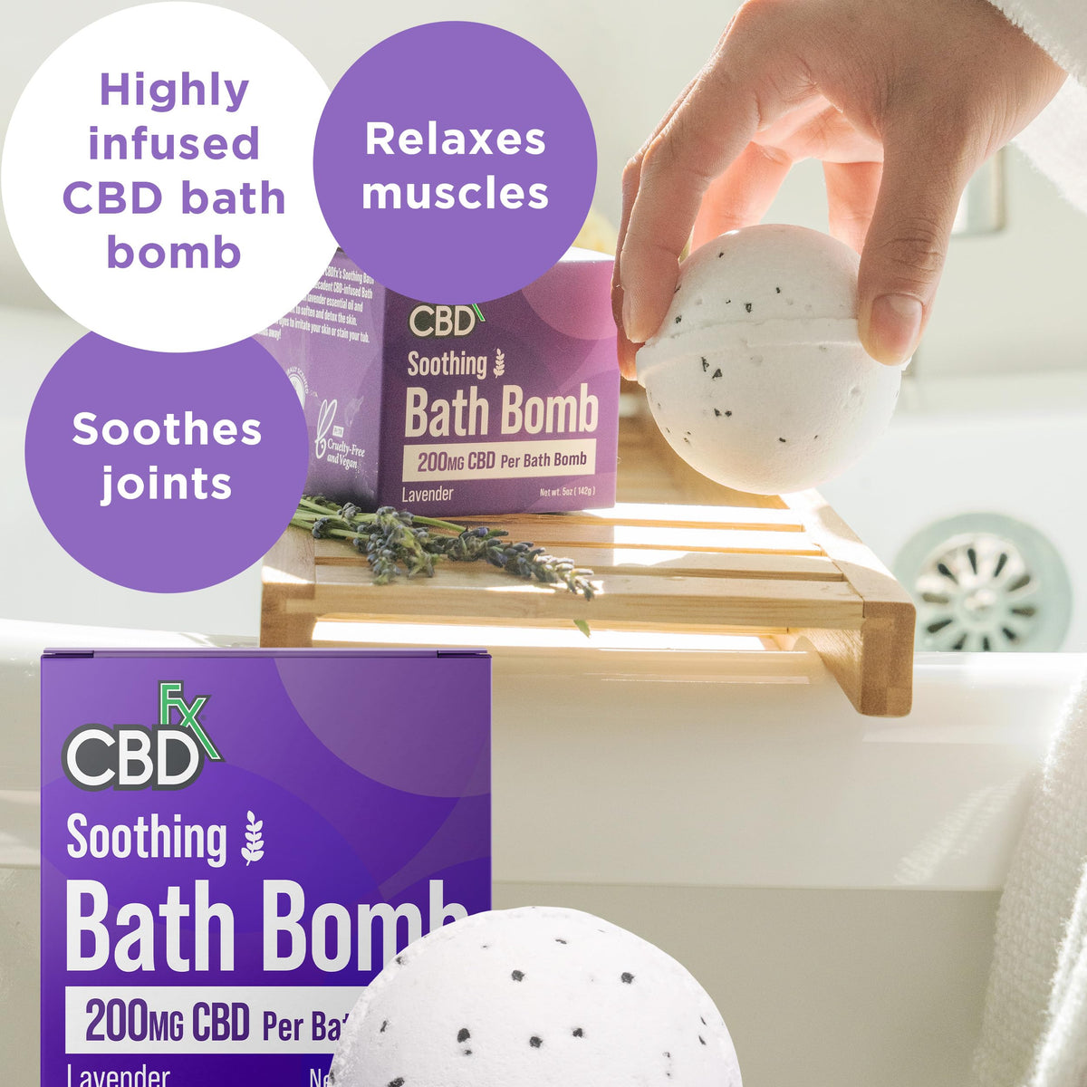 قنبلة استحمام CBDfx عالية القوة 200 ملغ من CBD برائحة اللافندر المهدئة للاسترخاء