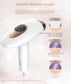 Hair removal device with text explaining hair removal process and features.