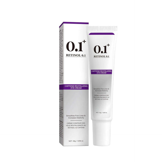 Caffeine Eye Cream in a tube, designed to smooth fine lines and boost elasticity for youthful skin.