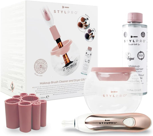 Rose Gold Electric Makeup Brush Cleaner & Dryer - Gift Set with Cleanser