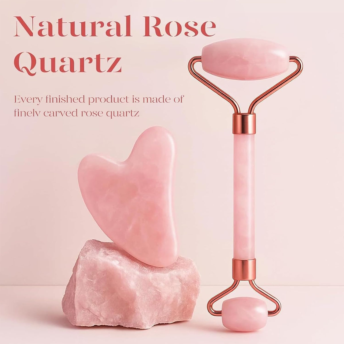 Rose Quartz Face Roller & Gua Sha Set for Jawline Sculpting