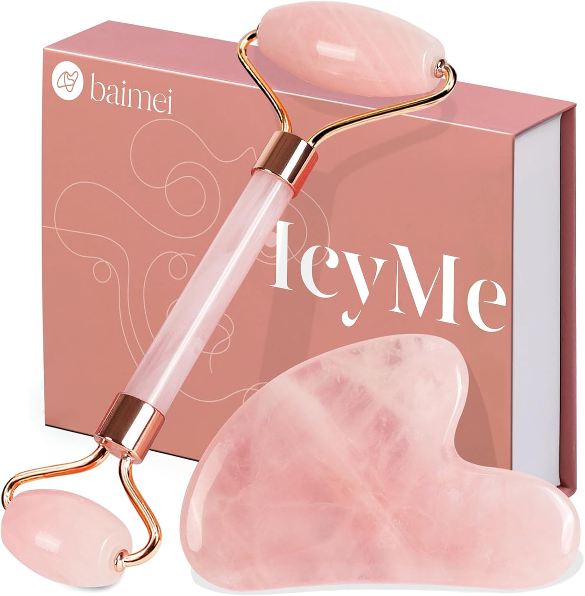 Rose Quartz Face Roller & Gua Sha Set for Jawline Sculpting