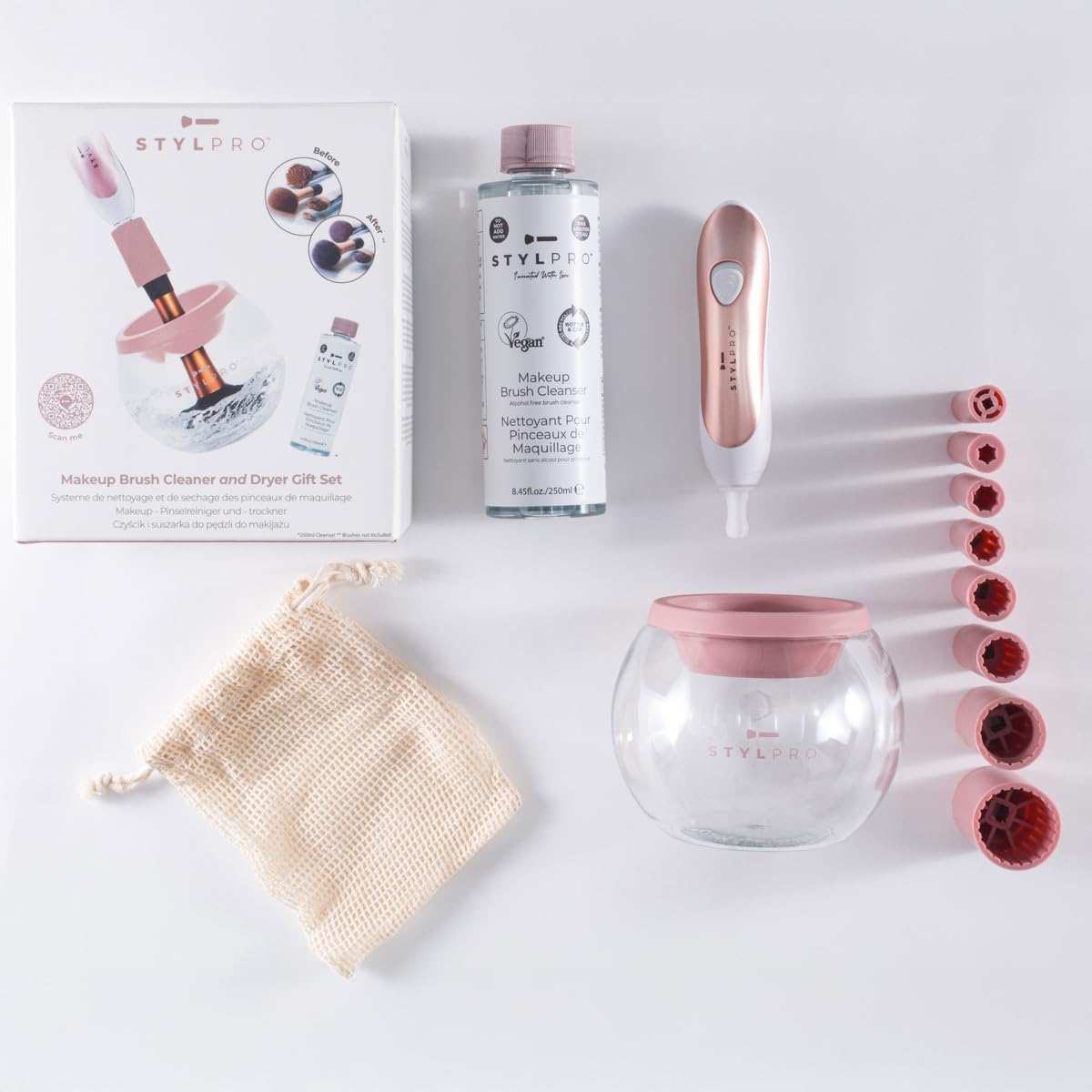 Rose Gold Electric Makeup Brush Cleaner & Dryer - Gift Set with Cleanser