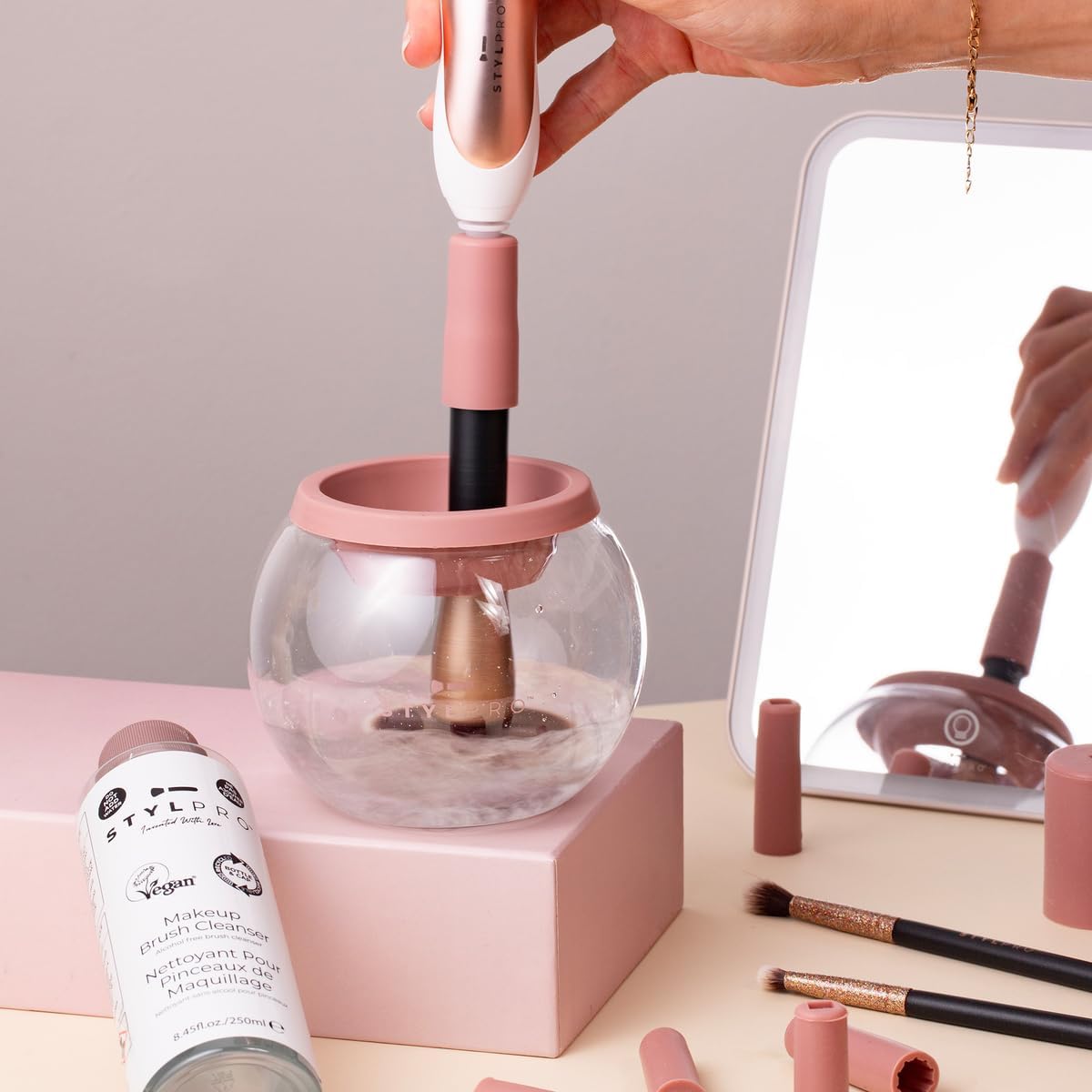 Rose Gold Electric Makeup Brush Cleaner & Dryer - Gift Set with Cleanser