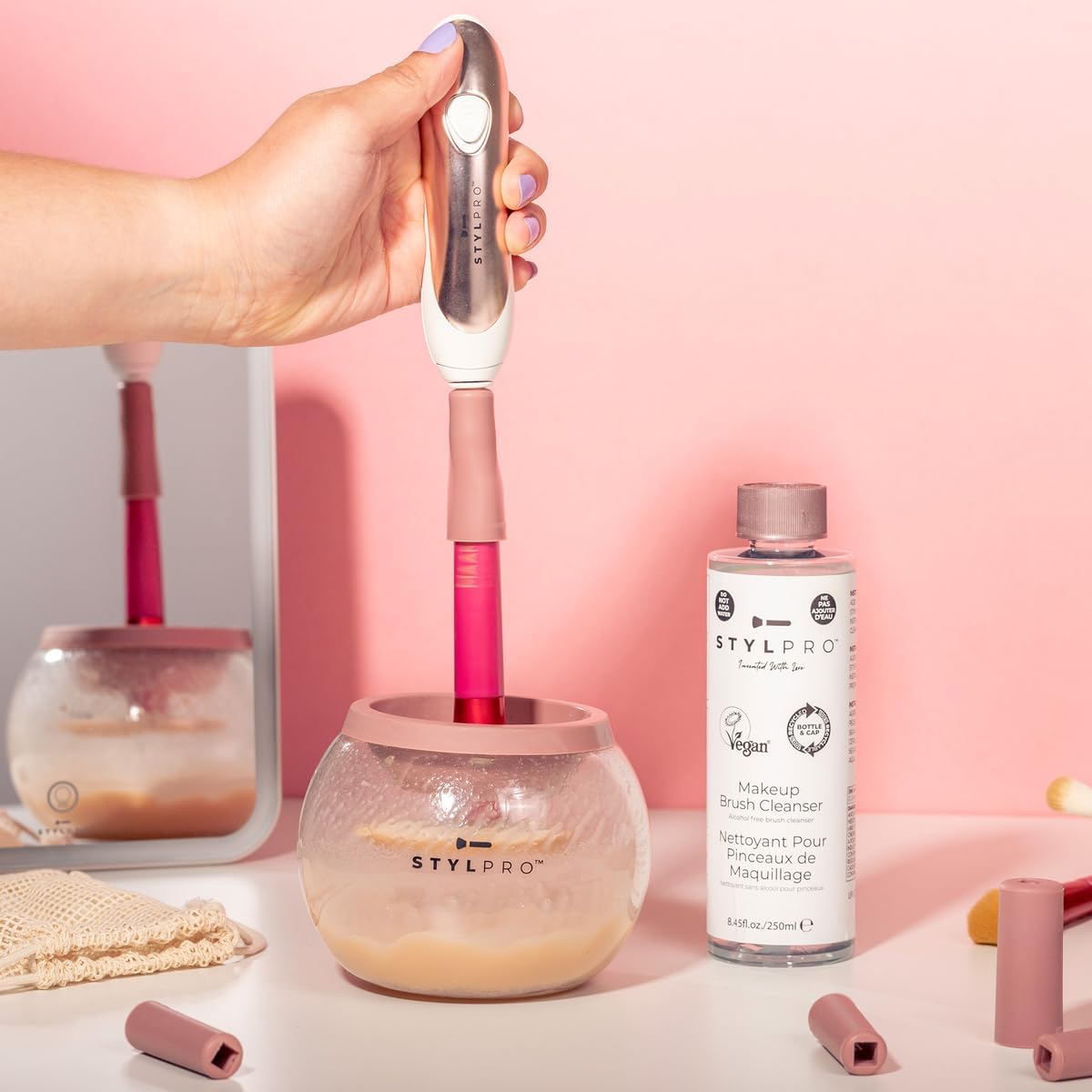 Rose Gold Electric Makeup Brush Cleaner & Dryer - Gift Set with Cleanser