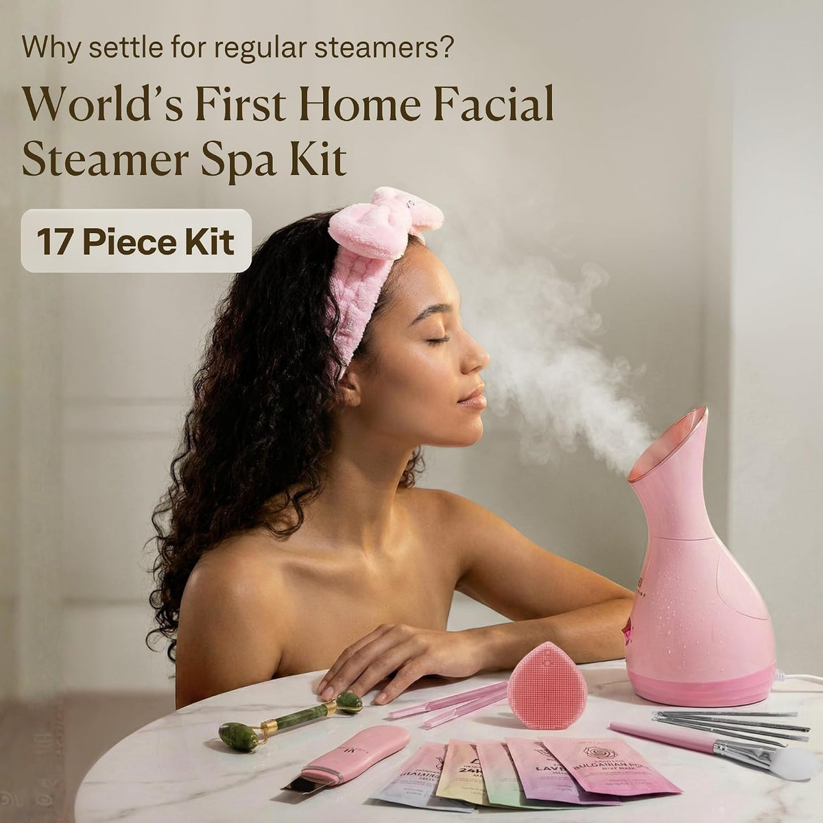 17PCS Pink Facial Steamer Spa Kit - Self Care Gift Set for Women