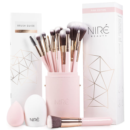 Niré Beauty Pink Makeup Brushes - 15- piece Brush set Gift Box