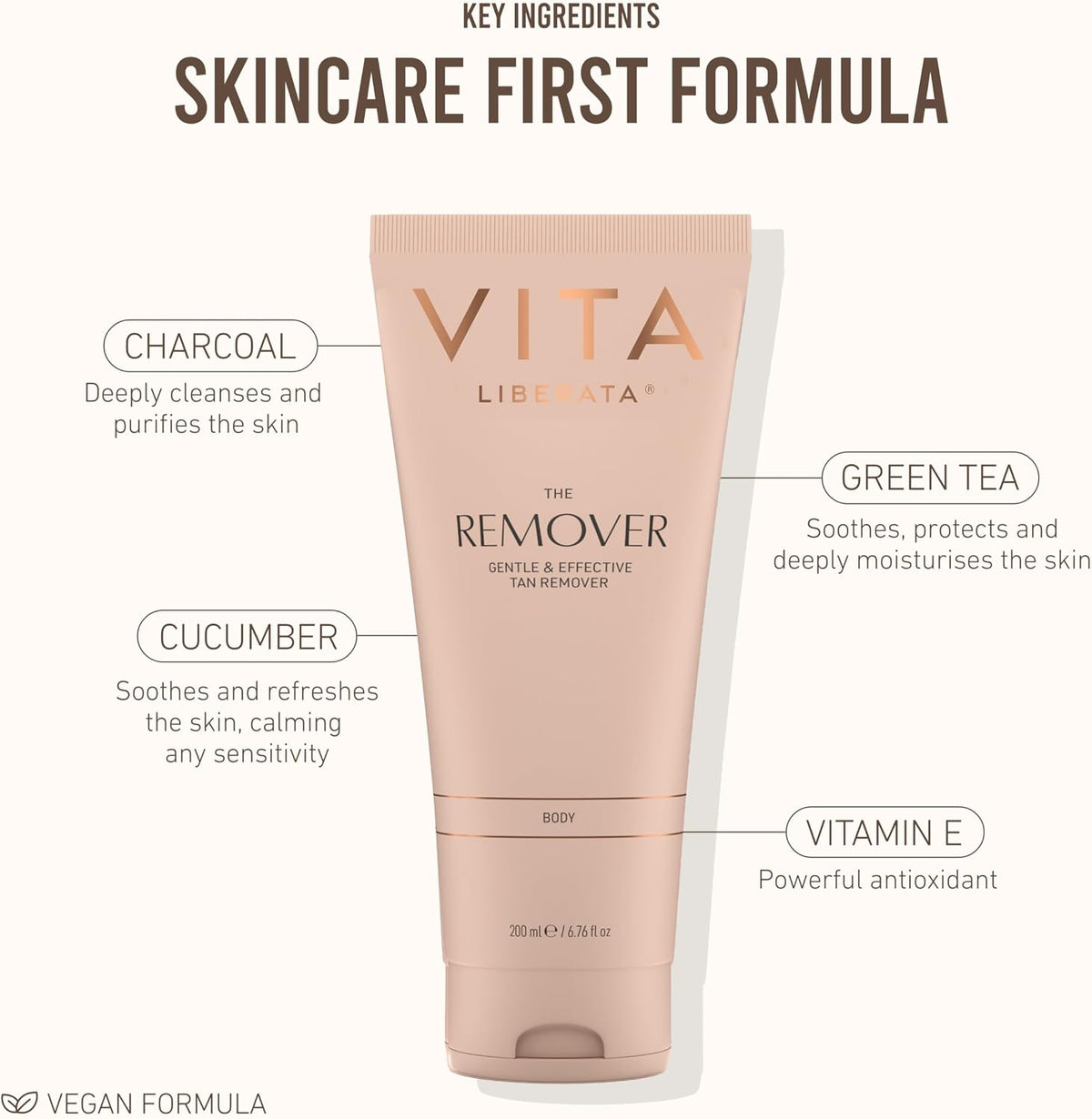 VITA LIBERATA - Gentle Fake Tan Remover | Charcoal Cleanse | Vegan 200ml