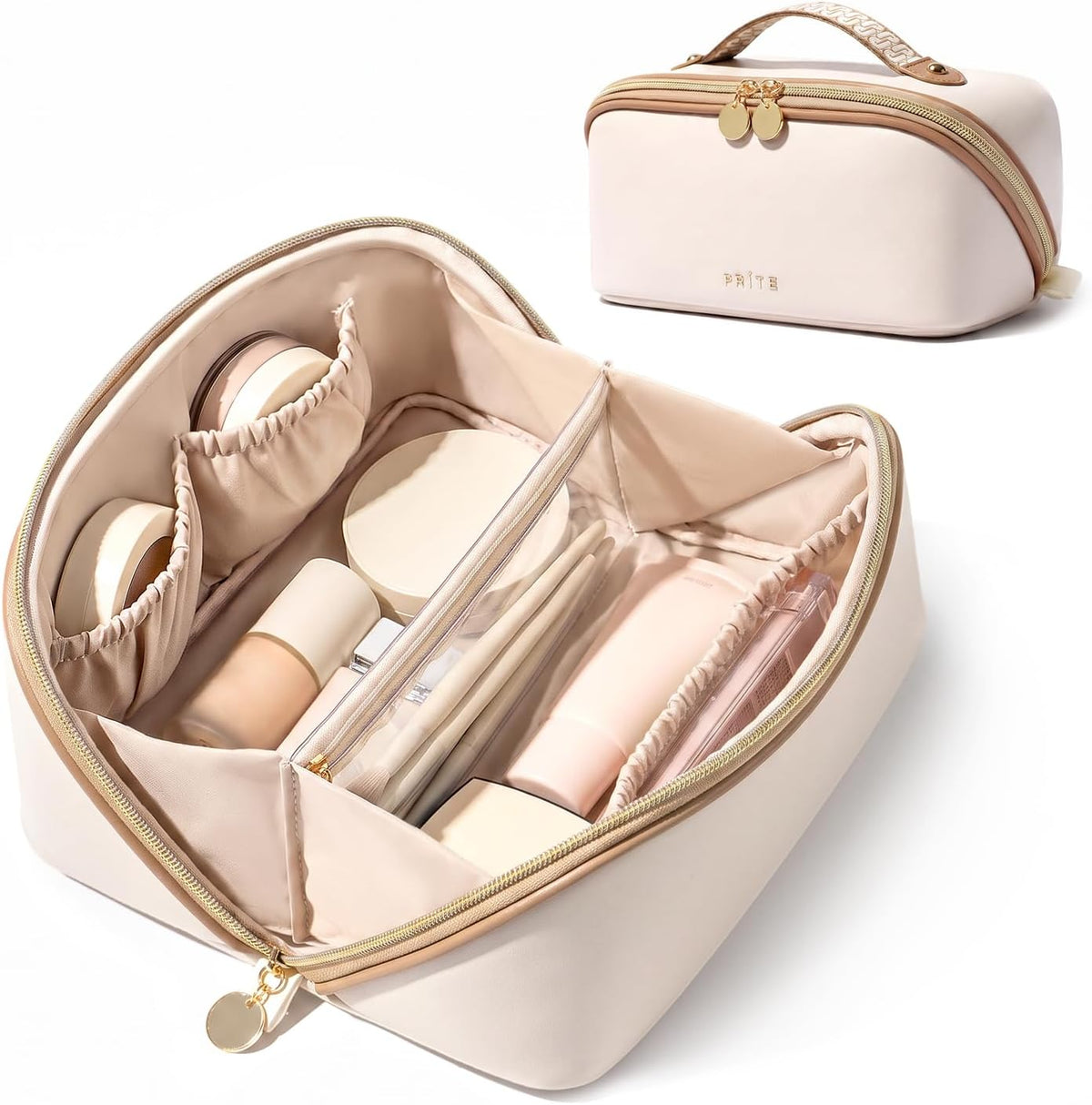 Travel Makeup Bag Flat Lay Cosmetic Case with Brush Pocket