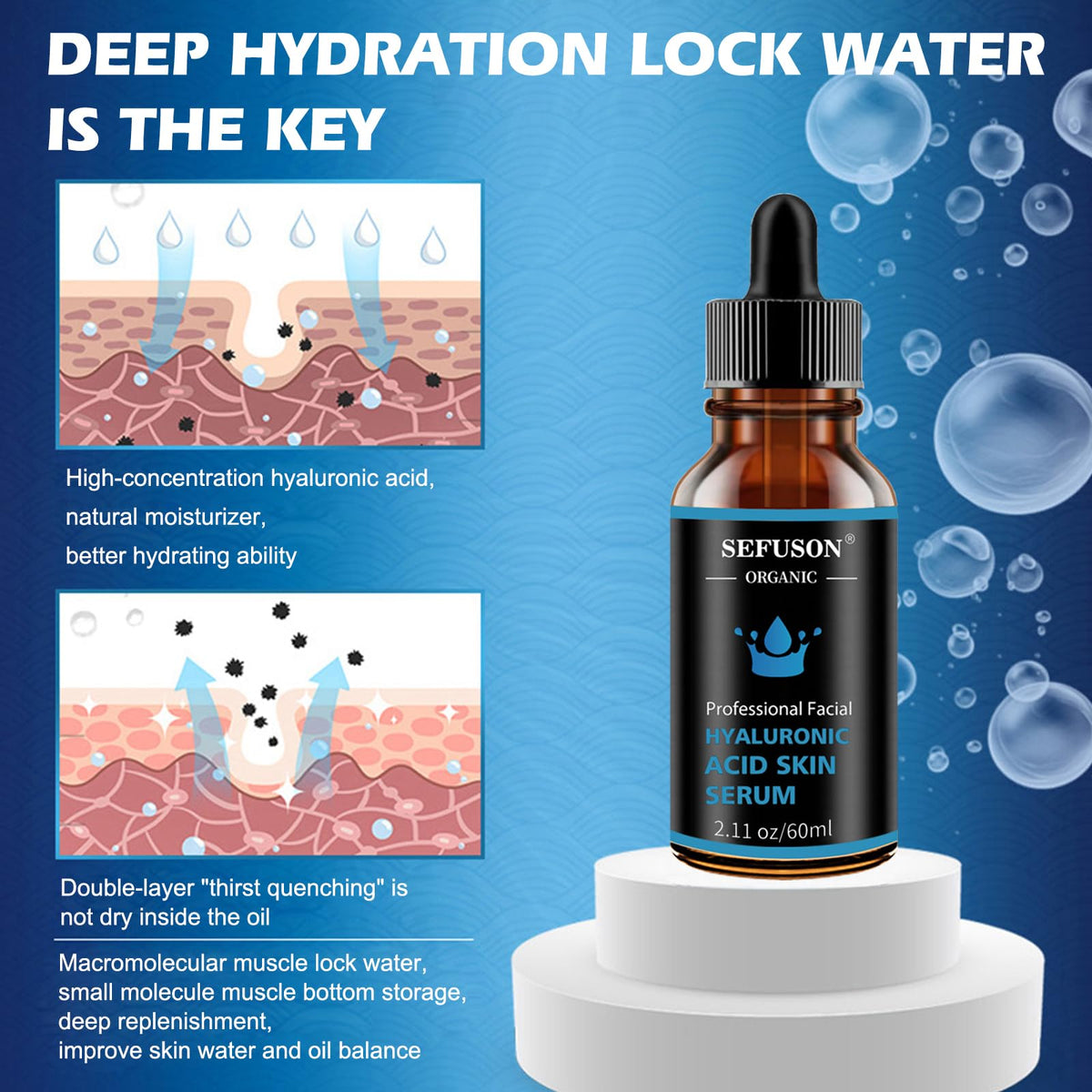 Hyaluronic Acid 5% + Vit E, Best Pure Hyaluronic Acid Moisturiser for Face, Anti Ageing & Anti Wrinkle Moisturiser Hyaluronic Acid Serum, Fine Lines & Sensitive Skin, Improve Age Spots（60ml）