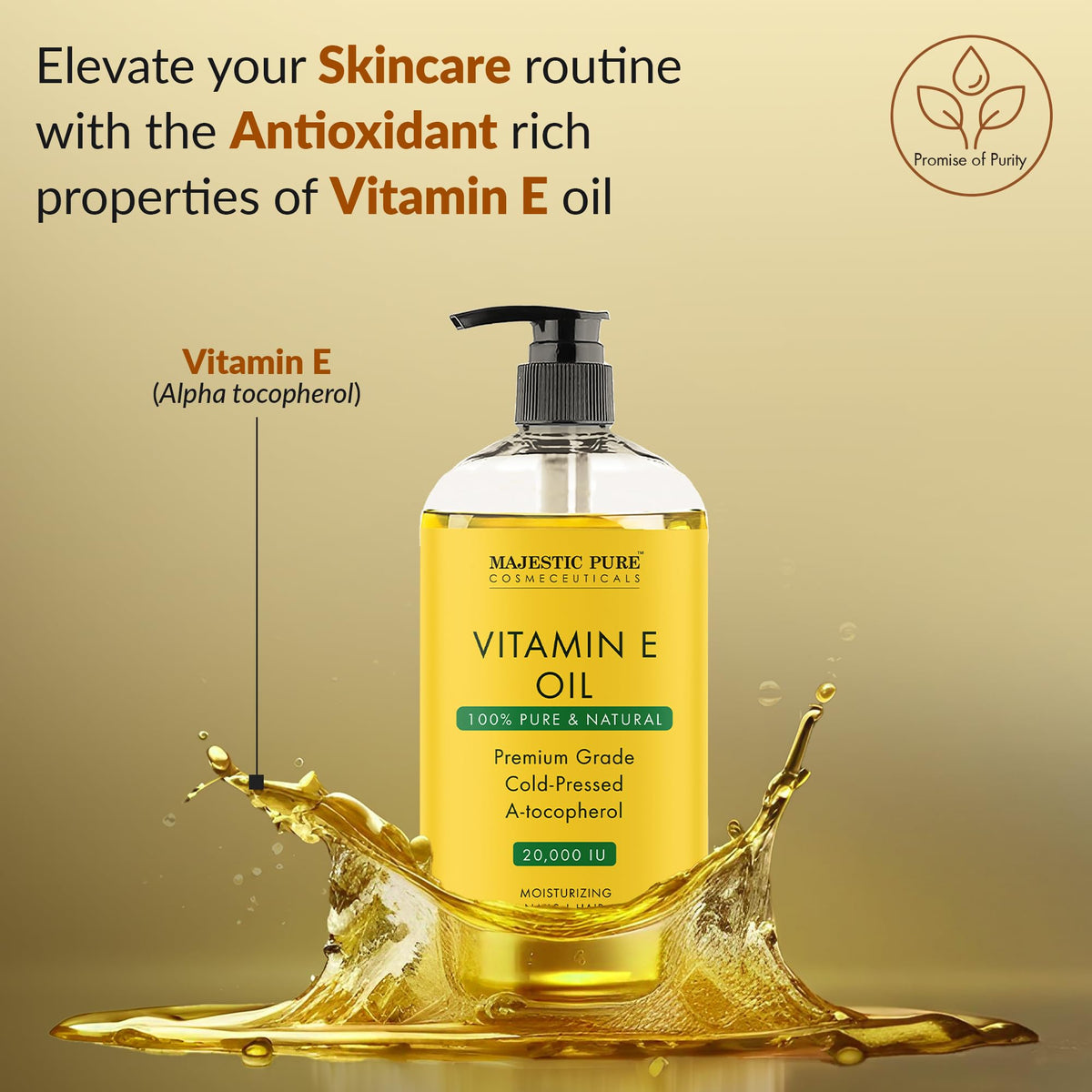 MAJESTIC PURE Vitamin E Oil | 100% Pure and Natural Cold Pressed Vitamin E oil for Skin, Scars