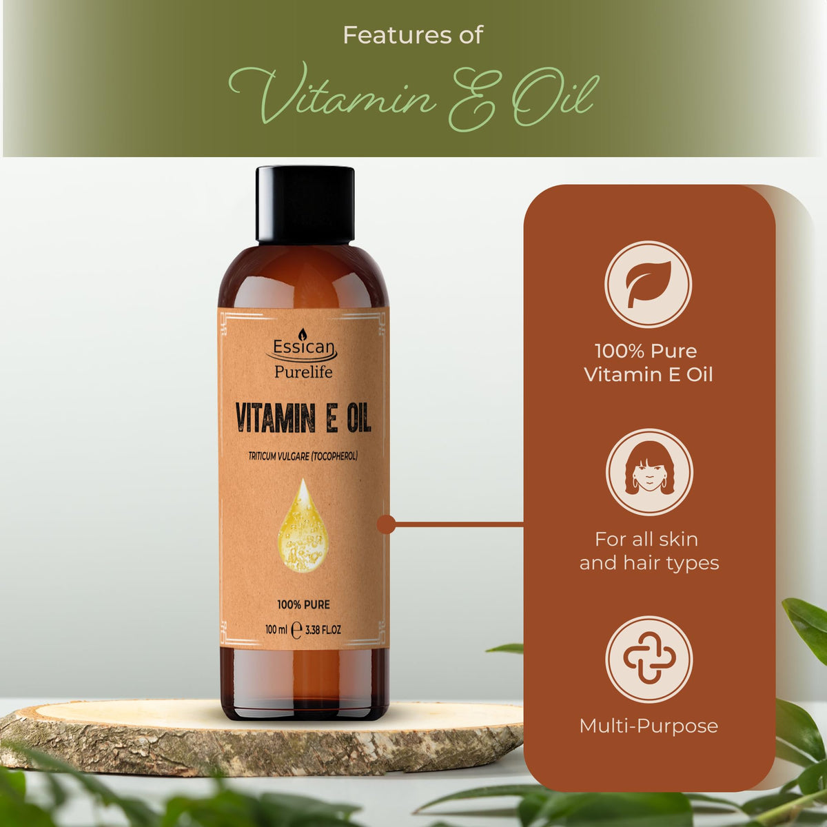 Pure Vitamin E Oil for Skin Hair & Face