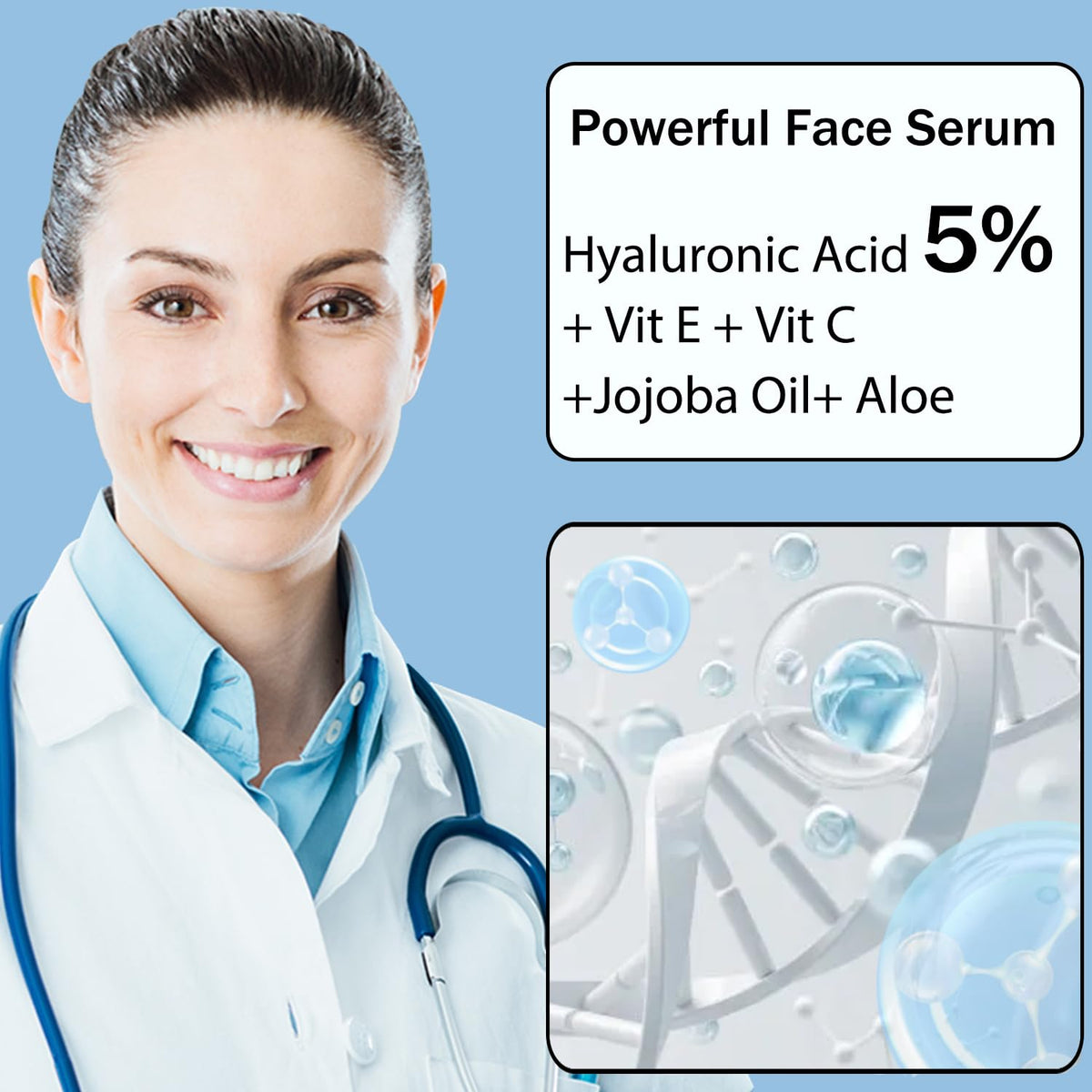 Hyaluronic Acid 5% + Vit E, Best Pure Hyaluronic Acid Moisturiser for Face, Anti Ageing & Anti Wrinkle Moisturiser Hyaluronic Acid Serum, Fine Lines & Sensitive Skin, Improve Age Spots（60ml）