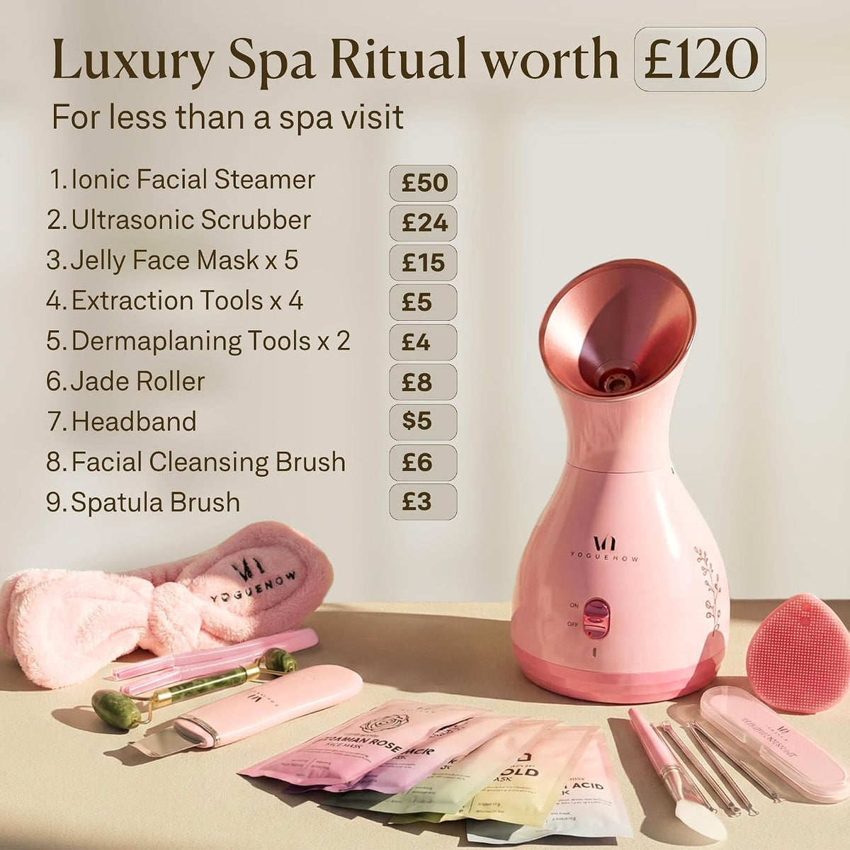 17PCS Pink Facial Steamer Spa Kit - Self Care Gift Set for Women