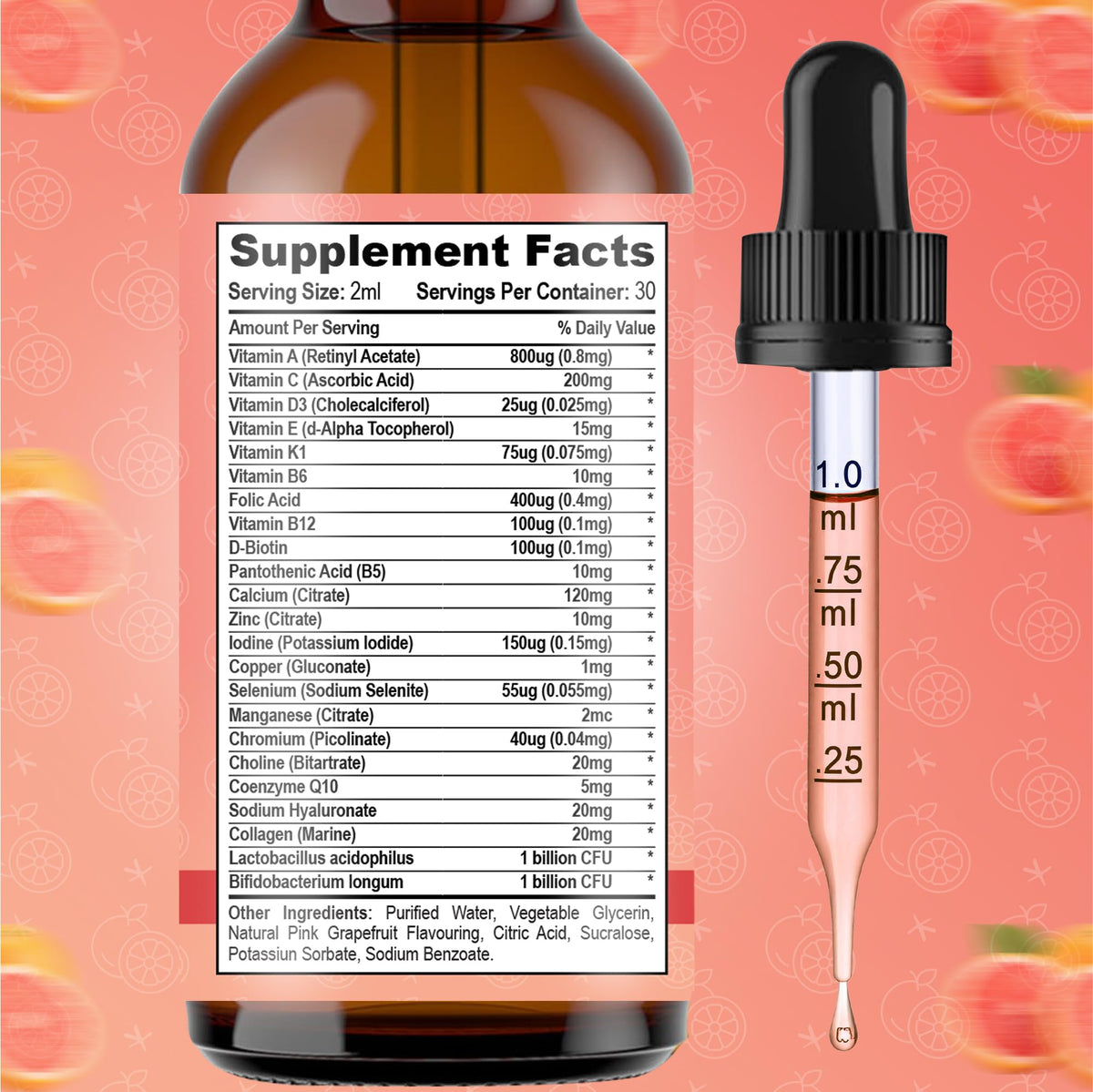 Multivitamins & Minerals A C D E K B Complex, Iron & Zinc Liquid Supplement