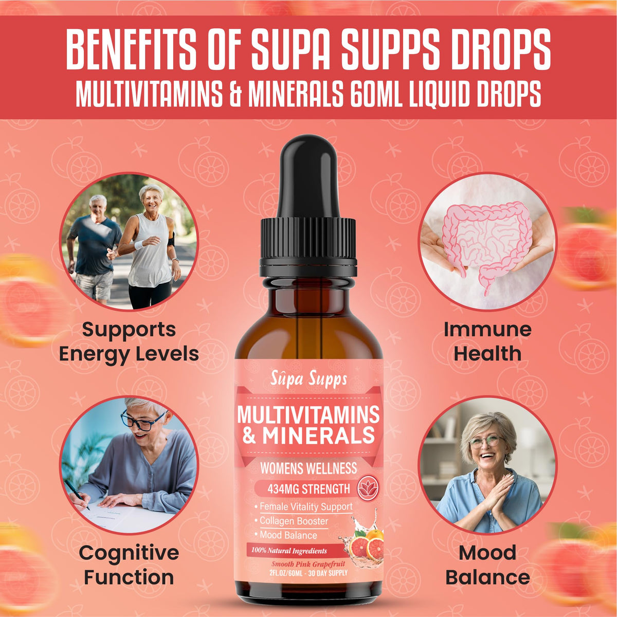 Multivitamins & Minerals A C D E K B Complex, Iron & Zinc Liquid Supplement