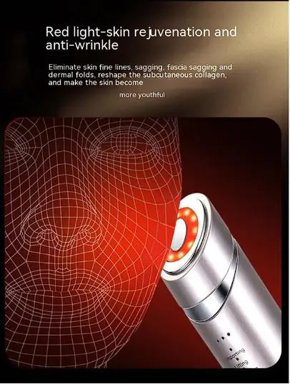 Red light skin rejuvenation device with text on a dark background