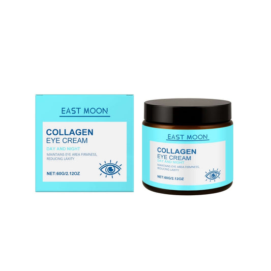 Collagen Eye Cream by East Moon, enhancing skin firmness and reducing wrinkles, packed in a sleek jar.