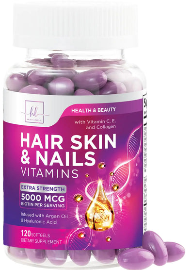 Hair Vitamins for Women with Biotin 5000mcg - Hair Skin & Nails Health & Keratin Support Infused with Argan Oil Collagen & Hyaluronic Acid Womens Hair Growth Support Supplement - 120 Softgels