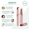 Rose gold eyebrow grooming tool with 'BeNat' branding and benefits listed on a white background.