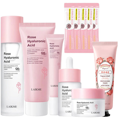 Rose Skin Care Set 11Pcs Hyaluronic Acid Face Care Set for Women Include Rose Extract Toner Serum Face Cream Cleanser Eye Cream Hand Cream Facial Mask Improve Skin Hydrating Skin Care Routine Set1