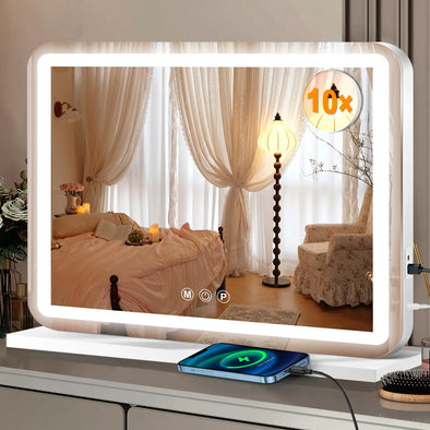 Ratsamee Vanity Mirror with Lights Led Makeup Mirror，Smart Touch 3 Color Lights Aluminum Metal FrameUSB Charging Port（23" x 18"）