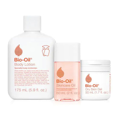 Bio-Oil Skincare Set for Scars Stretch Marks and Dry Skin 3 Pc Travel Size Kit Includes Skin Care Oil (2 oz) Dry Skin Gel (1.7 oz) and Body Lotion (5.7 oz) Pregnancy and Maternity Stretch Marks