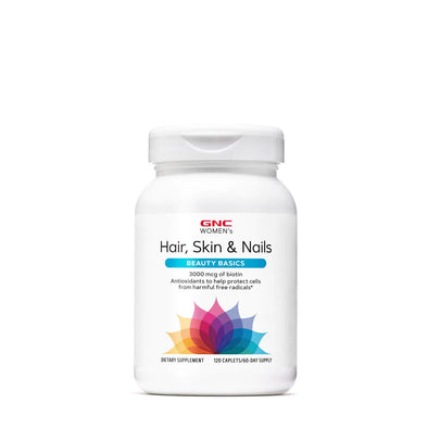 GNC Womens Hair Skin & Nails | Daily Multivitamin Blend | Biotin (3000 mcg) Hyaluronic Acid Vitamins C & E with Niacin | Added Antioxidants | Supports Womens Health and Beauty | 120 Caplets