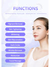 Woman with a list of skincare functions on a light blue background