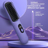Purple hairbrush with digital temperature display on a purple background