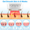 Illustration of a hair removal device with skin layers and hair growth stages, promoting smooth skin in 8 weeks.