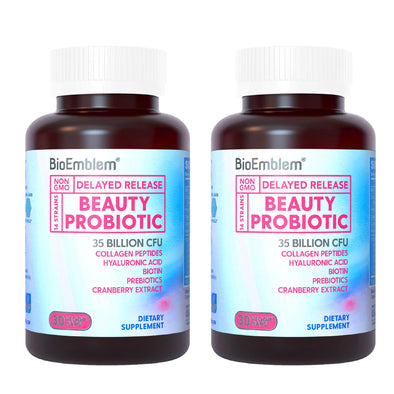 BioEmblem Beauty Probiotics for Women 35 Billion CFU 14 Strains with Biotin Collagen Prebiotics for Digestive Health Hair Skin and Nails Vaginal Probiotics Supplement Shelf Stable 60 Caps
