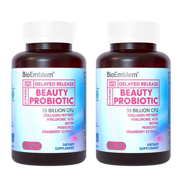 BioEmblem Beauty Probiotics for Women 35 Billion CFU 14 Strains with Biotin Collagen Prebiotics for Digestive Health Hair Skin and Nails Vaginal Probiotics Supplement Shelf Stable 60 Caps