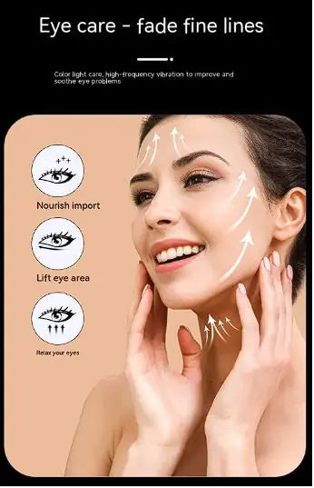 Woman applying eye care product with text on eye care benefits